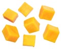 Set of mango cubes isolated on a white background
