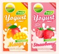 Set of mango and strawberry Yogurt labels. splash Royalty Free Stock Photo