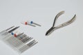 A set of manicure tools on a white background - cuticle nippers and cutters. Tools for hardware manicure and pedicure Royalty Free Stock Photo