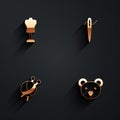 Set Mannequin, Needle For Sewing With Thread, Yarn Ball Knitting Needles And Teddy Bear Plush Toy Icon With Long Shadow