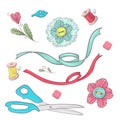 Set of mannequin sewing accessories. Hand drawing. Vector illustration