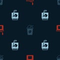 Set Manual coffee grinder, Iced and Espresso tonic on seamless pattern. Vector