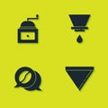 Set Manual coffee grinder, Coffee paper filter, and conversation and V60 maker icon. Vector Royalty Free Stock Photo