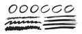 Set Of Manuscript Marks, Doodle Hand Drawn Circles And Strikethrough Underlines. Brush Stroke Markers Vector Collection