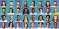 Set Of Many Cheerful People Faces On Blue Backgrounds, Collage Royalty Free Stock Photo