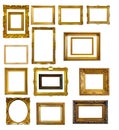 Set of many gold picture frames Royalty Free Stock Photo