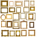 Set of many gold picture frames Royalty Free Stock Photo