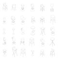 Set with many outlines of chairs and armchairs isolated on white background. Vector illustration Royalty Free Stock Photo