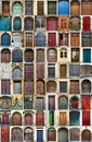 Set of many various old style front doors, collage