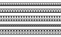 Set of maori polynesian tattoo bracelets border. Tribal sleeve seamless pattern vector.