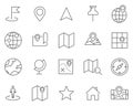 Set of map and cartography line vector icons.