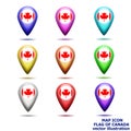 Set of map icon with flag of Canada. Vector illustration.
