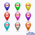 Set of map icon with flag of Canada. Vector illustration.