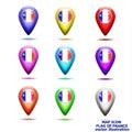 Set of map icon with flag of France. Vector illustration. Royalty Free Stock Photo