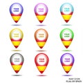 Set of map icon with flag of Spain. Illustration. Royalty Free Stock Photo