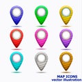 Set of map icons. Vector illustration. Royalty Free Stock Photo