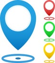 Set of Map markers, map pins, pointer elements. 4 colors, orange, blue, green, red. Location, address, destination, geo location t