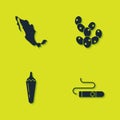 Set Map of mexican, Cigar, Hot chili pepper pod and Cactus icon. Vector