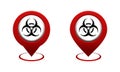 Set of map pointer with biohazard icon. Warning toxic. Red map pin. Dangerous area location.