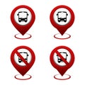 Set of map pointer with bus icon. Red map pin. Bus path and not bus path. Bus station pin location. Royalty Free Stock Photo