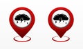 Set of map pointer with cloud and lightning icon. Red map pin. Storm location. Royalty Free Stock Photo
