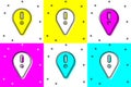 Set Map pointer with exclamation mark icon isolated on color background. Hazard warning sign, careful, attention, danger Royalty Free Stock Photo