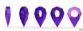 Set of map pointer isolated on white background. Metallic purple location pin or navigation. 3D Locator mark of map pointer,