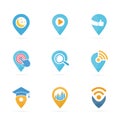 Set of map pointer logo combination. GPS locator and pin symbol or icon. Unique navigation and marker logotype design Royalty Free Stock Photo