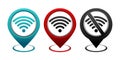 Set of map pointer with network wifi icon. Internet signal, wireless location design concept. Royalty Free Stock Photo