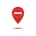 Set of map pointer with stop icon. Red map pin. Prohibited location. Do not enter. Illustration vector Royalty Free Stock Photo