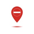 Set of map pointer with stop icon. Red map pin. Prohibited location. Do not enter. Illustration vector Royalty Free Stock Photo