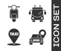 Set Map pointer with taxi, Scooter, Map pointer with taxi and Trolleybus icon