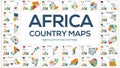Set of maps of the countries of Africa. Image of global maps in the form of regions regions of African countries. Flags of