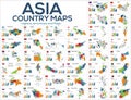 Set of maps of the countries of Asia. Image of global maps in the form of regions regions of Asia countries. Flags of countries.