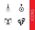 Set Maracas, Mandolin, Conga drums and Banjo icon. Vector Royalty Free Stock Photo