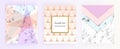 Set marble geometric designs posters in gold, cream, light blue, pastel pink. Trendy backgrounds for designs banner, card, flyer,