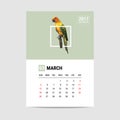 2017 March calendar, parrot polygon vector Royalty Free Stock Photo