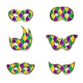 Set of mardi gras masks. isolated carnival masks in different shapes