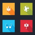 Set Marijuana, The heart world - love, Glasses and Peace icon. Vector Royalty Free Stock Photo