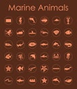 Set of marine animals simple icons Royalty Free Stock Photo