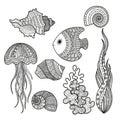 Set of marine life fish