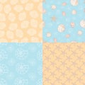 A set of marine and marine seamless patterns in orange and blue Royalty Free Stock Photo