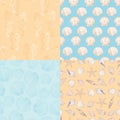 A set of marine and marine seamless patterns in orange and blue Royalty Free Stock Photo