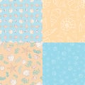 A set of marine and marine seamless patterns in orange and blue Royalty Free Stock Photo