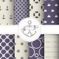 Set of marine and nautical backgrounds - sea theme patterns Royalty Free Stock Photo