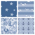 Set of 4 marine themed seamless patterns Royalty Free Stock Photo