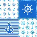 Set marine wheel and anchor seamless Royalty Free Stock Photo