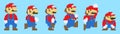 Set of Mario moves from Super Mario Odyssey video game. Art of pixel character in classic suit of Super Mario game