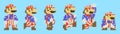 Set of Mario moves from Super Mario Odyssey video game. Art of pixel Mario in Golf suit