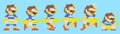 Set of Mario moves from Super Mario Odyssey video game. Art of pixel Mario in Swimwear suit with Swim Goggles